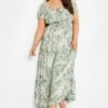 Maxi-jurk Met Bloemenprint, Elastische Taille & Bardot-hals In Groen -NAOMI Kleding Winkel 8577b91e 444f 4d 137422 B