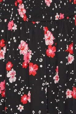 YOURS - Midi-jurk Met Bloemmotief, Pofmouwen & Smokwerk In Zwart -NAOMI Kleding Winkel 85cefed1 42f5 47 137284 Z