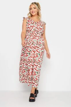 LIMITED COLLECTION - Maxi-jurk Met Kersenprint En Ruchedetail In Wit