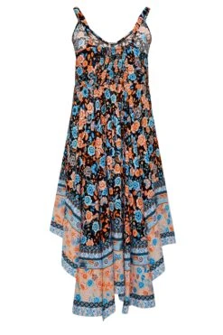 YOURS - Asymmetrische Midi-jurk Met Bloemmotief In Zwart/blauw -NAOMI Kleding Winkel 8771dc06 1152 4b 137346 Y