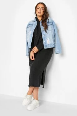 Soft Touch Hoodie-jurk Met Zijsplitten In Zwart