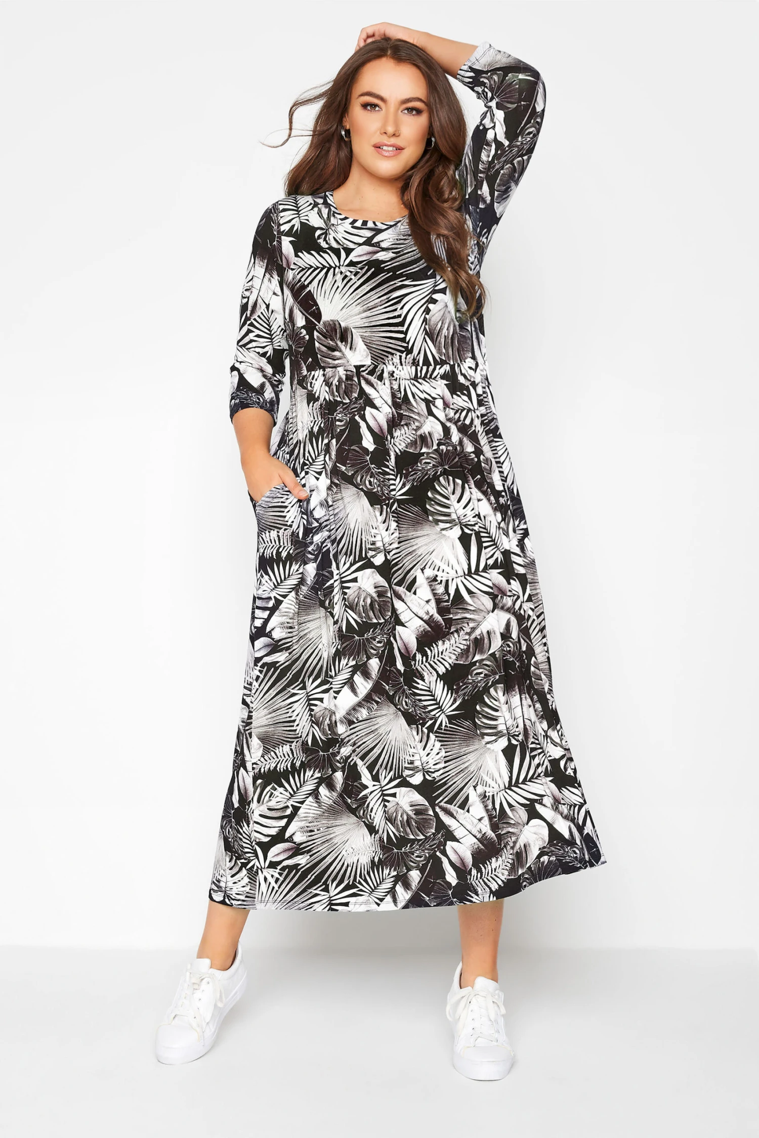 Midaxi-jurk Met Bladerprint En Zakken In Zwart 3 Midaxi-jurk Met Bladerprint En Zakken In Zwart