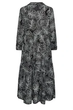 YOURS - Gelaagde Midi-jurk Met Bladerprint & Lange Mouwen In Zwart -NAOMI Kleding Winkel 8e6aa566 efa1 46 301166 Y