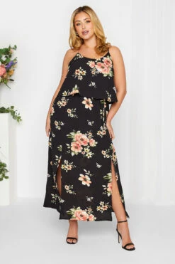 YOURS LONDON - Maxi-jurk Met Bloemmotief En Overlay In Zwart