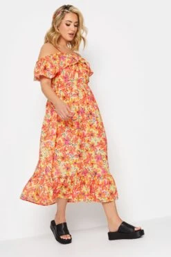 LIMITED COLLECTION - Midi-jurk Met Bloemmotief & Blote Schouders In Oranje -NAOMI Kleding Winkel 9162aadb a98a 4c 215544 B