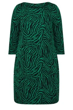 YOURS LONDON - Gebreide Midi-jurk Met Zebraprint & Zakken In Groen -NAOMI Kleding Winkel 92a62a03 79cd 47 161937 X