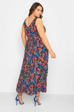 YOURS LONDON - Geplooide Maxi-jurk Met Bloemmotief In Zwart/blauw -NAOMI Kleding Winkel 954e8d17 a725 42 162021 D