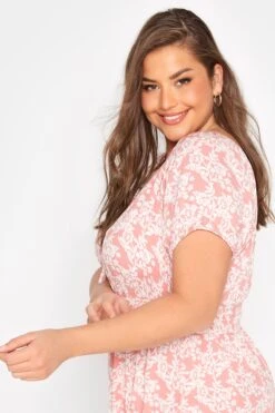 Maxi-jurk Met Bloemenprint, Elastische Taille & Bardot-hals In Roze -NAOMI Kleding Winkel 97cc19c6 b8aa 44 137115 D