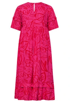 Maxi-jurk Met Bladerprint, Korte Mouwen & Ruchezoom In Roze -NAOMI Kleding Winkel 98ab5165 4d55 44 173945 Y