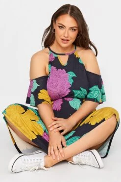 Midi-jurk Met Blote Schouders & Bloemenprint In Zwart En Paars -NAOMI Kleding Winkel 9a710fdf ac9d 41 300800 D