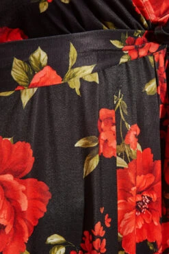 YOURS LONDON - Midi-jurk Met Bloemen & Asymmetrische Zoom In Zwart & Rood -NAOMI Kleding Winkel 9b824e62 220f 44 161796 Z