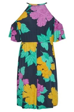 Midi-jurk Met Blote Schouders & Bloemenprint In Zwart En Paars -NAOMI Kleding Winkel 9c221af0 71b0 4c 300800 Y