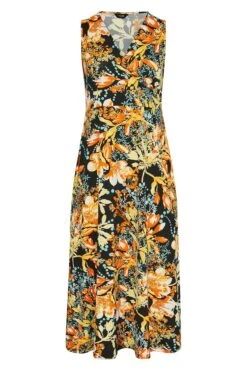 Mouwloze Maxi-jurk Met Bloemenprint In Zwart & Oranje -NAOMI Kleding Winkel 9c8bae0b 27d4 49 300810 X