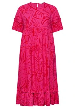 Maxi-jurk Met Bladerprint, Korte Mouwen & Ruchezoom In Roze -NAOMI Kleding Winkel 9dbcddb9 1565 4d 173945 X