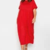 LIMITED COLLECTION - Aangerimpelde Maxi-jurk Met Korte Mouwen In Rood