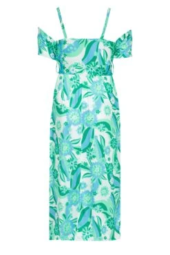 YOURS LONDON - Maxi-jurk Met Retro Bloemenprint & Blote Schouders In Blauw En Groen -NAOMI Kleding Winkel 9e28df8a e109 49 161788 Y