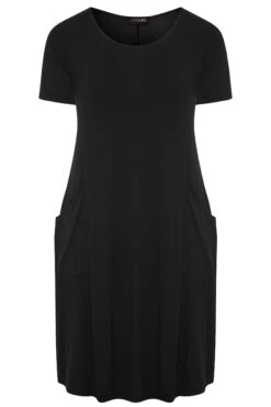 SUSTAINABLE - Jurk Met Korte Mouwen En Zakken In Zwart -NAOMI Kleding Winkel SUSTAINABLE DRAPE POCKET DRESS 136697 b8c3