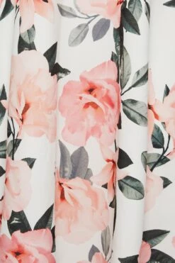 YOURS LONDON - Midi Jurk Met Bloemmotief, Bardot-hals & Lange Achterkant In Wit/roze -NAOMI Kleding Winkel a10bcf16 7a4b 40 162216 Z