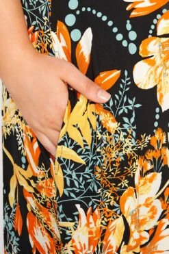 Mouwloze Maxi-jurk Met Bloemenprint In Zwart & Oranje -NAOMI Kleding Winkel a17a8844 5c99 4d 300810 D