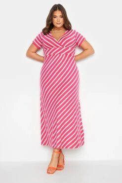 YOURS - Gestreepte Maxi-jurk Met Korte Mouwen In Roze -NAOMI Kleding Winkel a1c609a1 5859 4f 301018 B