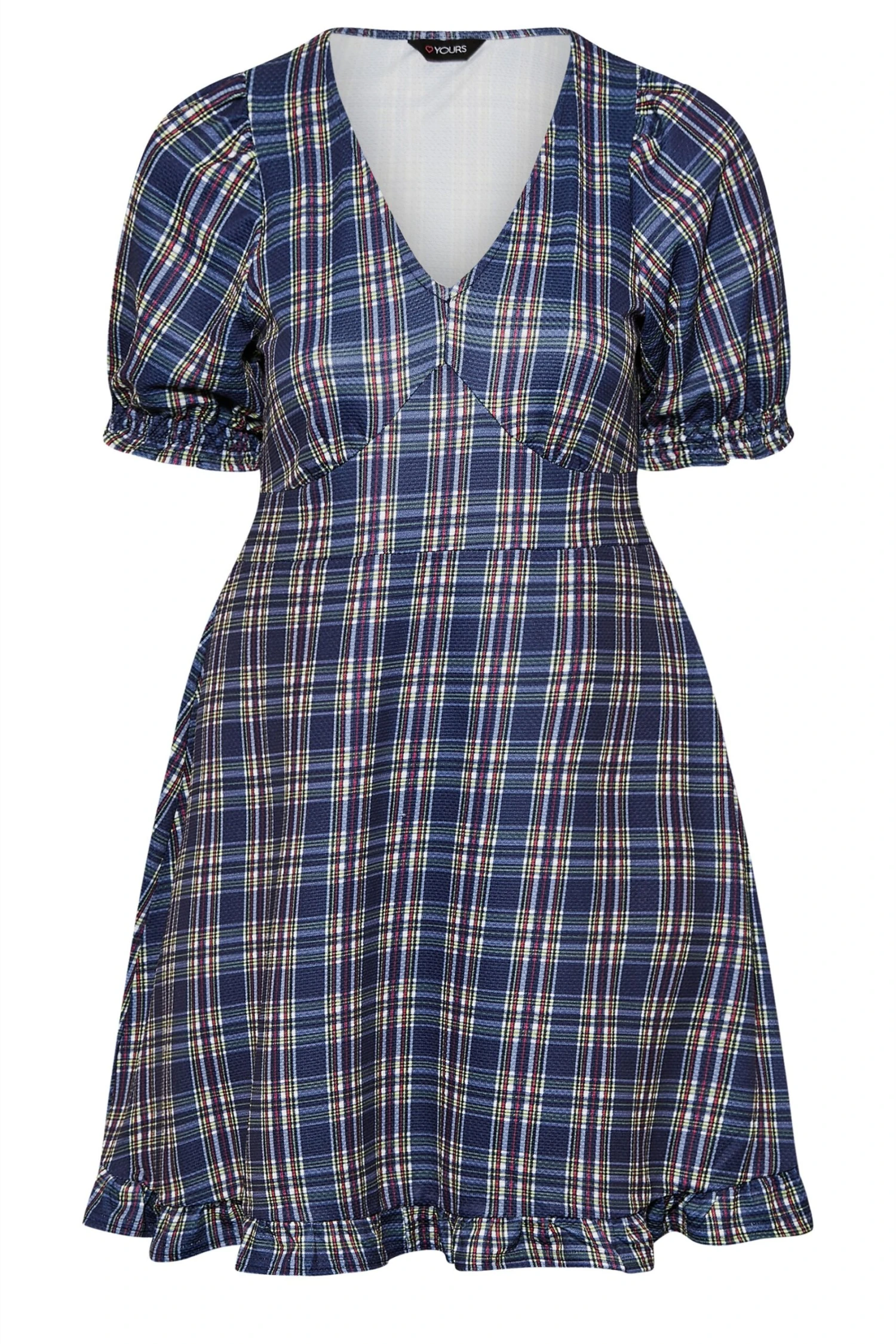 Jurk Met Ruitenprint, V-hals & Ruchedetail In Blauw 7 Jurk Met Ruitenprint, V-hals & Ruchedetail In Blauw - Afbeelding 5