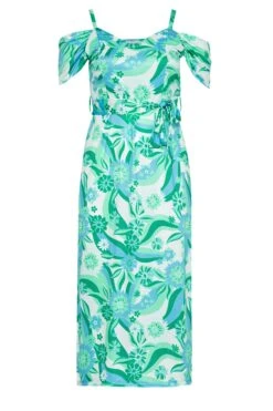 YOURS LONDON - Maxi-jurk Met Retro Bloemenprint & Blote Schouders In Blauw En Groen -NAOMI Kleding Winkel a2bf51a4 5b57 45 161788 X