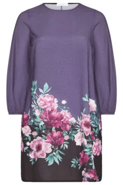 YOURS LONDON - Shift-jurk Met Bloemenrand In Donkerblauw -NAOMI Kleding Winkel a6569f93 c7ae 4b 161251 F
