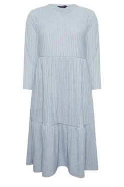 YOURS - Geribbelde Midi-jurk Met Lange Mouwen & Lagen In Blauwgrijs -NAOMI Kleding Winkel a9aec507 373a 4d 301713 X