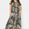 YOURS - Maxi-jurk Met Tropische Print & Korte Mouwen In Zwart -NAOMI Kleding Winkel a9f6a35f e895 43 301599 A