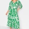 YOURS - Maxi-jurk Met Bloemmotief, V-hals & Splitdetail In Groen -NAOMI Kleding Winkel aa9a47a2 6ba2 4e 301904 B