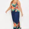 Maxi-jurk Met Bloemenprint & Cami-bandjes In Donkerblauw