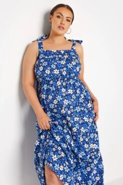 LIMITED COLLECTION - Mouwloze Maxi-jurk Met Retro Bloemen & Bandjes Met Strikdetail In Blauw -NAOMI Kleding Winkel af310817 b8db 41 214491 D