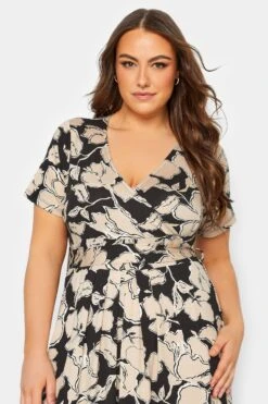 YOURS - Maxi-jurk Met Bloemmotief & Strikdetail In Zwart/beige -NAOMI Kleding Winkel afbbad0f 7404 45 137435 D