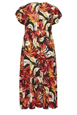 YOURS - Maxi-jurk Met Tropische Print & Omslag In Zwart/oranje -NAOMI Kleding Winkel b2586c92 ad84 40 301900 Y