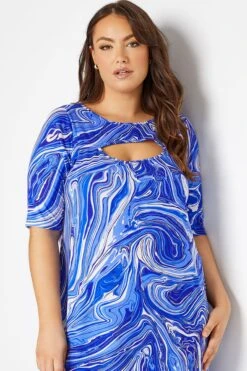 T-shirt-jurk Met Marmerprint & Uitsnijding In Blauw 10 T-shirt-jurk Met Marmerprint & Uitsnijding In Blauw -NAOMI Kleding Winkel b4cbdaba acee 48 137209 M