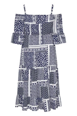 LIMITED COLLECTION - Midi-jurk Met Patchworkprint & Blote Schouders In Donkerblauw -NAOMI Kleding Winkel b6364ad3 08dd 4b 217037 Y