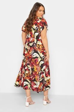 YOURS - Maxi-jurk Met Tropische Print & Omslag In Zwart/oranje -NAOMI Kleding Winkel b6d4eaef 63c2 4a 301900 C
