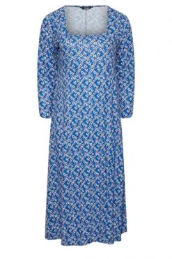 LIMITED COLLECTION - Maxi-jurk Met Bloemetjes, Vierkante Hals & Lange Mouwen In Blauw -NAOMI Kleding Winkel b8e3575d f62a 4b 214988 X