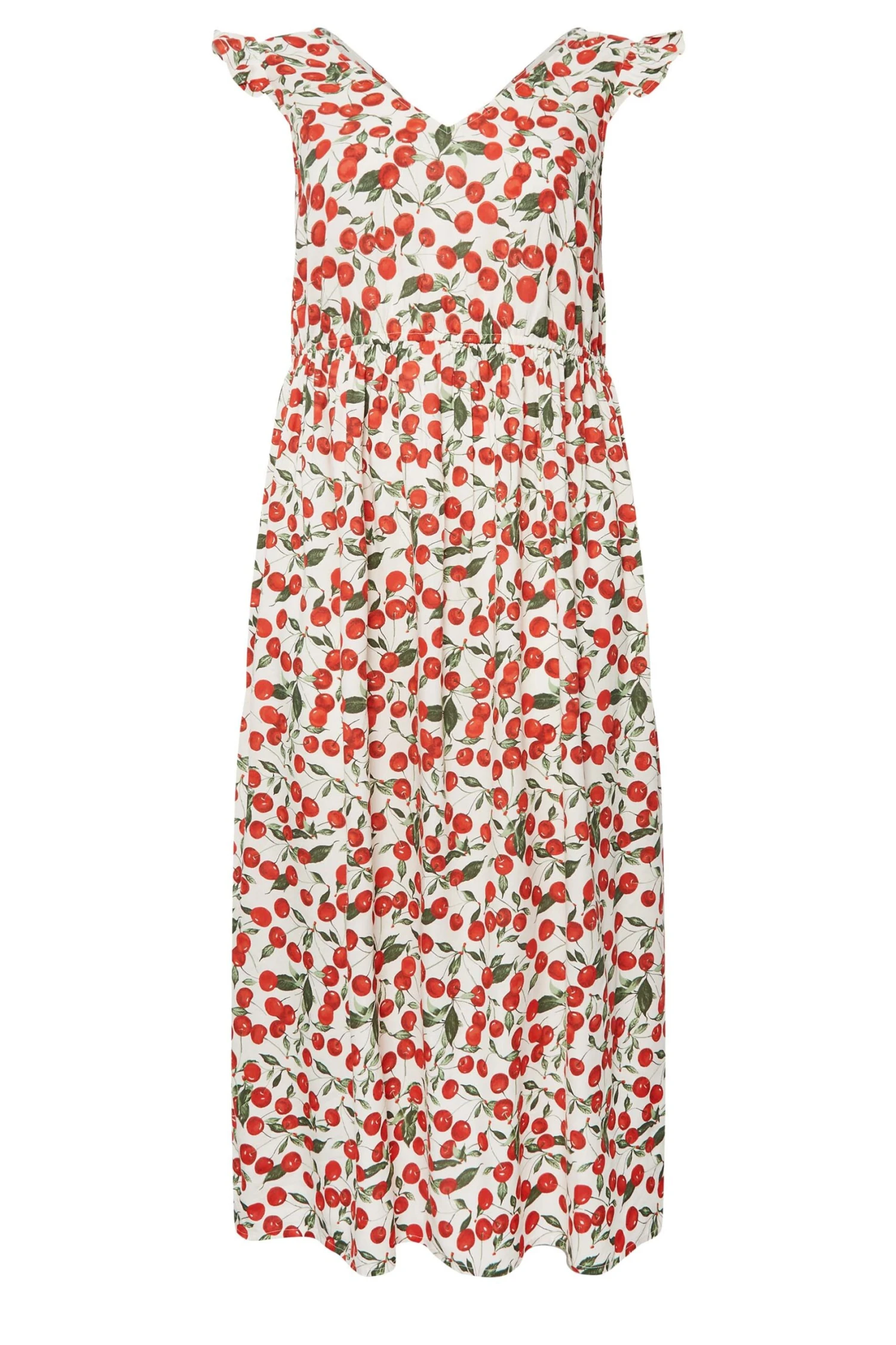 LIMITED COLLECTION - Maxi-jurk Met Kersenprint En Ruchedetail In Wit 7 LIMITED COLLECTION - Maxi-jurk Met Kersenprint En Ruchedetail In Wit - Afbeelding 5