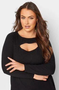 Geribbelde Midaxi-jurk Met Uitsnijding In Zwart -NAOMI Kleding Winkel bad3768d fc20 4b 137251 D