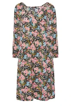 LIMITED COLLECTION - Midi-jurk Met Bloemenprint & Ballonmouwen In Zwart En Roze -NAOMI Kleding Winkel bbedbc8c b69d 4c 214909 X