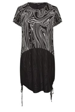 YOURS - Jurk Met Marmerprint & Mesh-paneel In Zwart -NAOMI Kleding Winkel bc1db219 d591 41 301197 X
