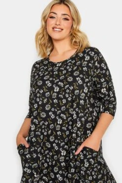 YOURS - Jurk Met Madeliefjesprint, Stretch & Zakken In Zwart -NAOMI Kleding Winkel bc2438b7 9bb5 4a 301908 D