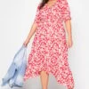 LIMITED COLLECTION - Curve Jurk Met Bloemen & Asymmetrische Zoom In Rood -NAOMI Kleding Winkel bc8480b8 3104 4c 214395 A