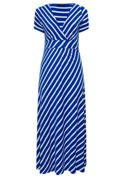 YOURS - Gestreepte Maxi-jurk Met Korte Mouwen In Blauw -NAOMI Kleding Winkel be45ef3e e373 4d 301020 X