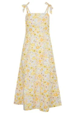LIMITED COLLECTION - Mouwloze Maxi-jurk Met Retro Bloemen & Bandjes Met Strikdetail In Geel -NAOMI Kleding Winkel c0bf9f9b 255b 42 214490 X