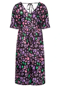 YOURS - Aangerimpelde Midi-jurk Met Textuur & Dierenprint In Zwart/paars -NAOMI Kleding Winkel c192933e f415 4c 137508 Y