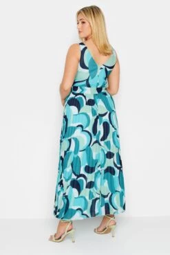 YOURS LONDON - Geplooide Maxi-jurk Met Abstracte Print In Blauw -NAOMI Kleding Winkel c285ef10 10c7 40 162057 C