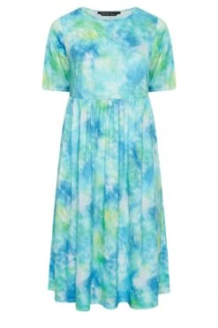 LIMITED COLLECTION - Aangerimpelde Midaxi-jurk Met Tie-dye Print In Blauw -NAOMI Kleding Winkel c5193833 3940 45 215783 X