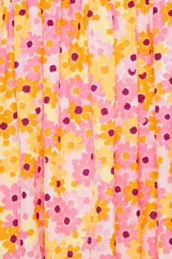 YOURS - Midi-jurk Met Bloemmotief, Pofmouwen & Smokwerk In Geel/roze -NAOMI Kleding Winkel c750429d 0ea8 43 137321 Z